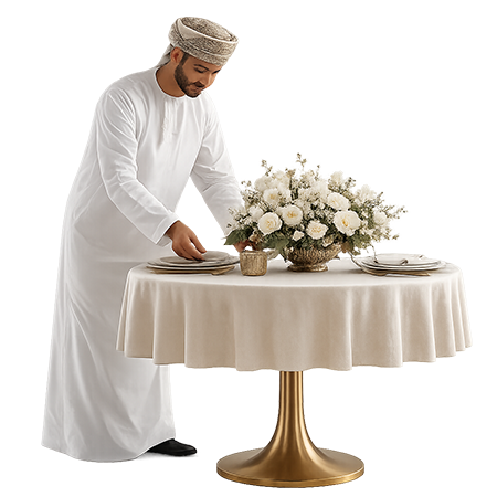 Host arranging an elegant event table setting