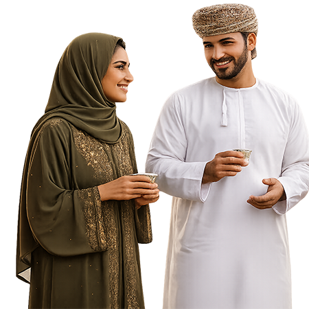 Omani couple in traditional dress at a reception