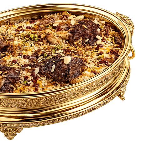 Traditional Omani feast served on a golden platter